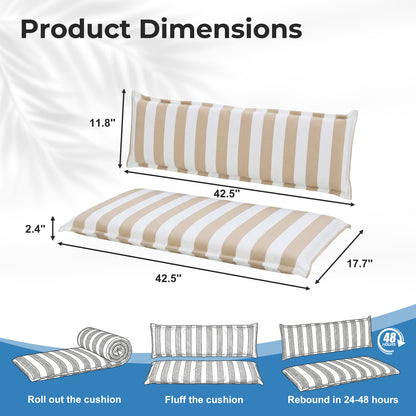 Outdoor 2-3 Seater Bench Cushion Set for Patio Swing and Bench, Beige Stripe