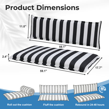 Outdoor 2-3 Seater Bench Cushion Set for Patio Swing and Bench, Black Stripe