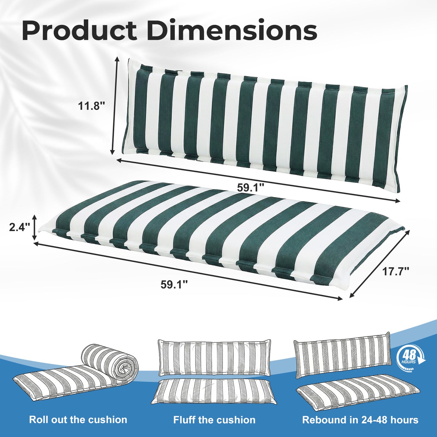 Outdoor 2-3 Seater Bench Cushion Set for Patio Swing and Bench, Green Stripe