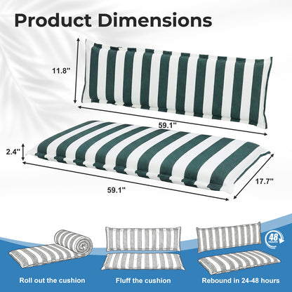 Outdoor 2-3 Seater Bench Cushion Set for Patio Swing and Bench, Green Stripe