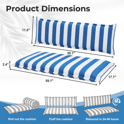 Outdoor 2-3 Seater Bench Cushion Set for Patio Swing and Bench, Blue Stripe