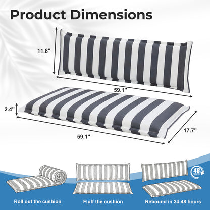 Outdoor 2-3 Seater Bench Cushion Set for Patio Swing and Bench, Grey Stripe