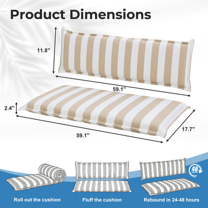 Outdoor 2-3 Seater Bench Cushion Set for Patio Swing and Bench, Beige Stripe