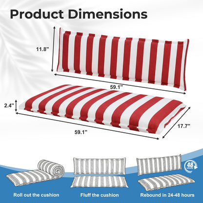 Outdoor 2-3 Seater Bench Cushion Set for Patio Swing and Bench, Red Stripe