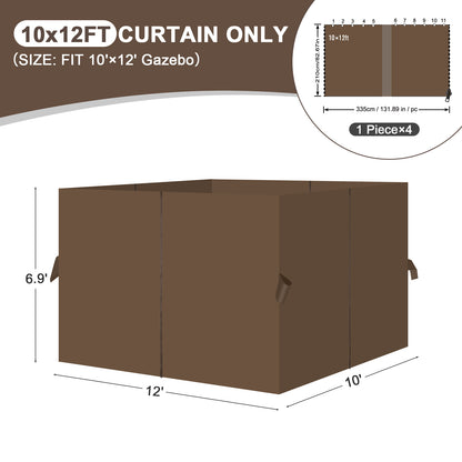 Outdoor Gazebo Curtains, 4 Panels Privacy Sidewall Replacement (Curtain Only) - Brown