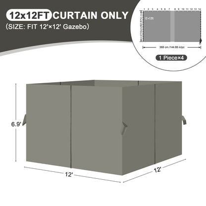 Outdoor Gazebo Curtains, 4 Panels Privacy Sidewall Replacement (Curtain Only) - Grey