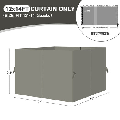 Outdoor Gazebo Curtains, 4 Panels Privacy Sidewall Replacement (Curtain Only) - Grey