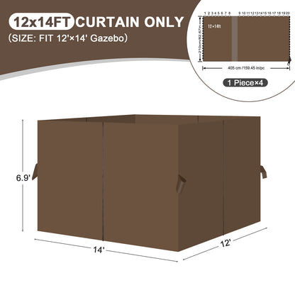 Outdoor Gazebo Curtains, 4 Panels Privacy Sidewall Replacement (Curtain Only) - Brown