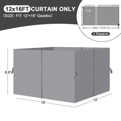 Universal Gazebo Curtain Set for Privacy Side Walls 4 Panels (Curtain Only) - Gray