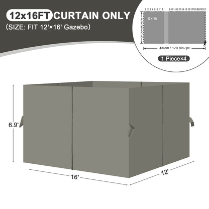 Outdoor Gazebo Curtains, 4 Panels Privacy Sidewall Replacement (Curtain Only) - Grey