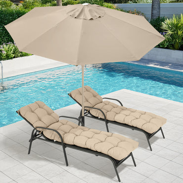 76"x22"x5.1" Polyester Tufted Chaise Lounge Cushion for Outdoor Wicker Chaise Lounge Use, 2 Packs - Khaki Aoodor 