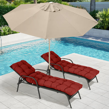 76"x22"x5.1" Polyester Tufted Chaise Lounge Cushion for Outdoor Wicker Chaise Lounge Use, 2 Packs - Red Aoodor 