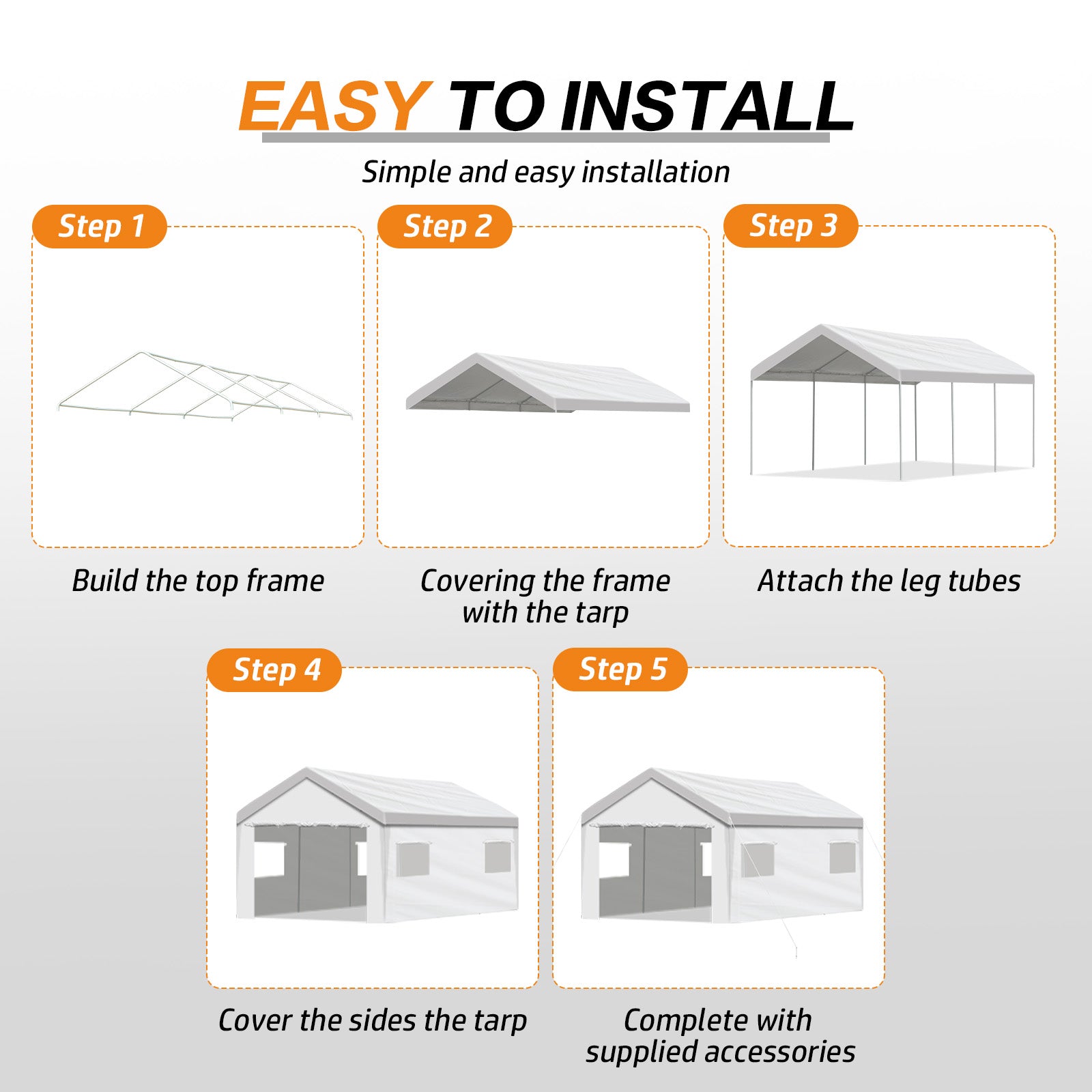 20x10/20x12 ft. Carport Canopy Tent - Portable Garage, Boat Shelter, Party Canopy - easy to install
