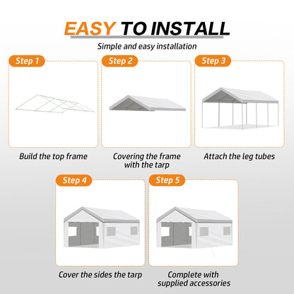20x10/20x12 ft. Carport Canopy Tent - Portable Garage, Boat Shelter, Party Canopy - easy to install