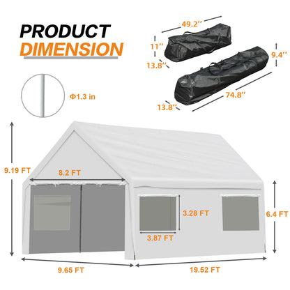 20x10/20x12 ft. Carport Canopy Tent - Portable Garage, Boat Shelter, Party Canopy