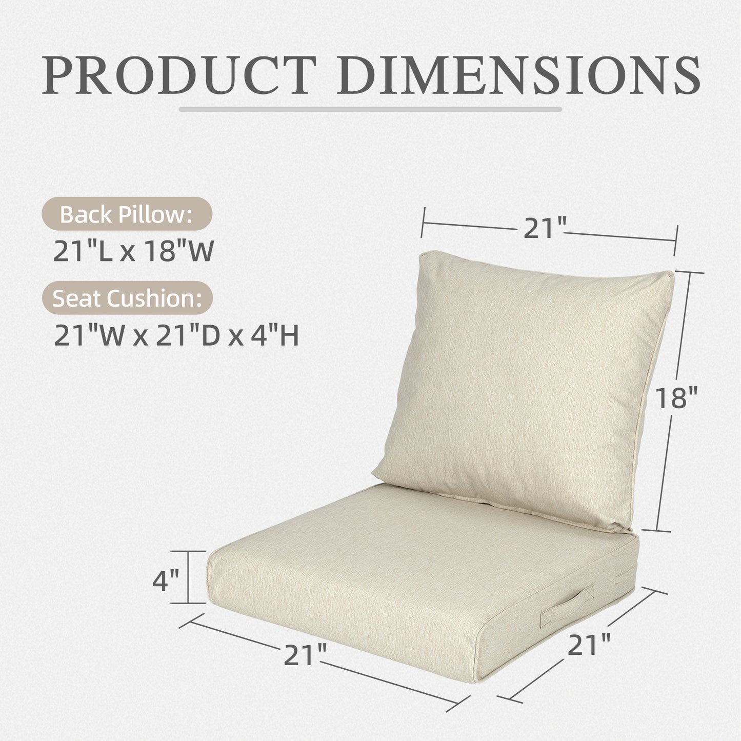 Outdoor Deep Seat Cushion Set, Waterproof Patio Chair Cushions, Beige