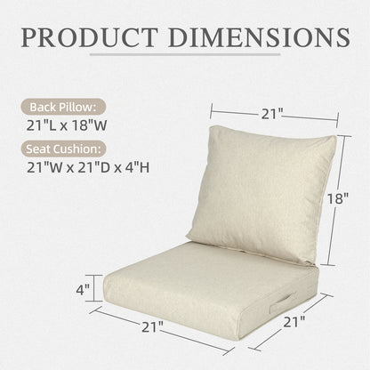 Outdoor Deep Seat Cushion Set, Waterproof Patio Chair Cushions, Beige