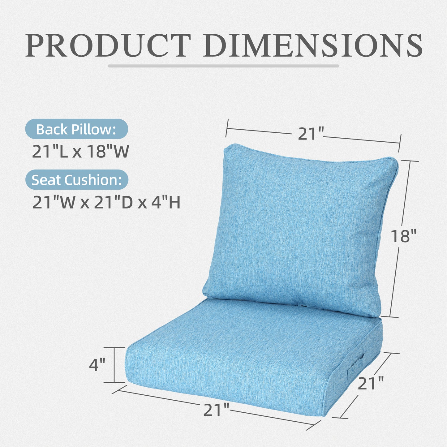 Outdoor Deep Seat Cushion Set, Waterproof Patio Chair Cushions, Lake Blue