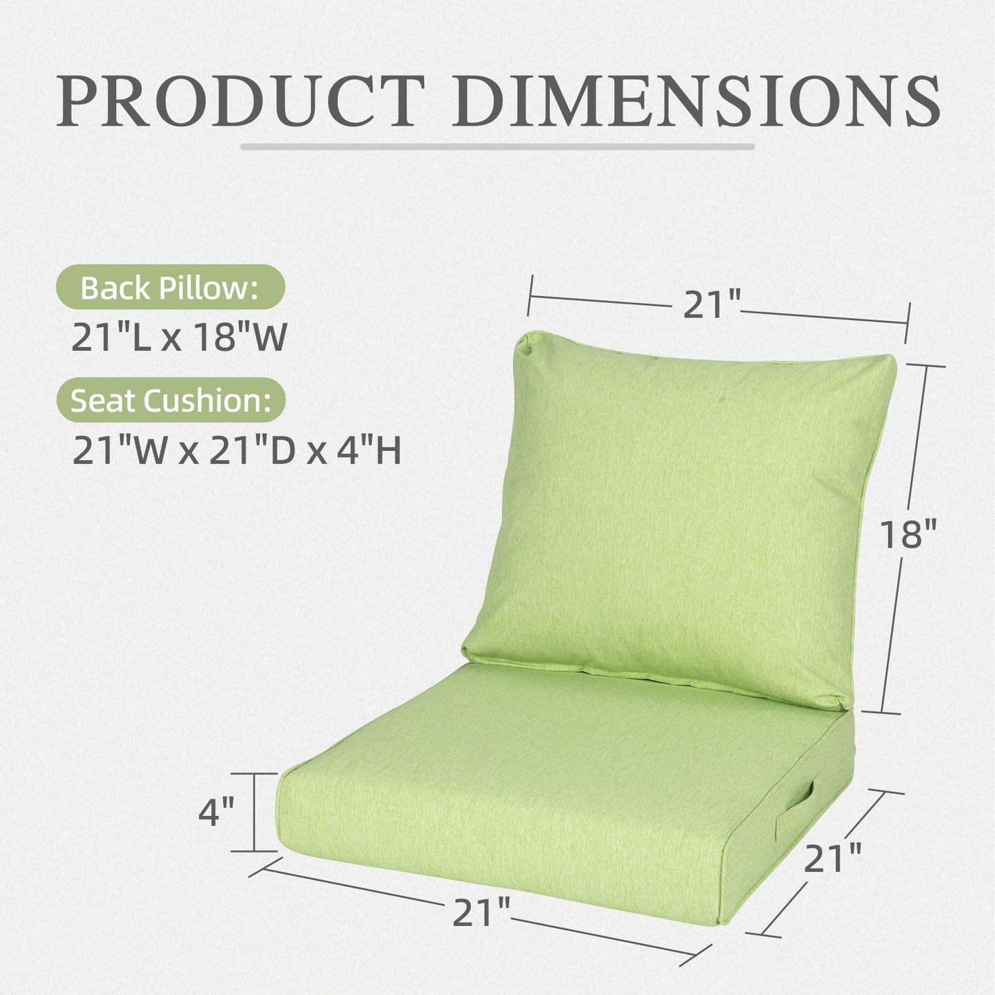 Outdoor Deep Seat Cushion Set, Waterproof Patio Chair Cushions, Green