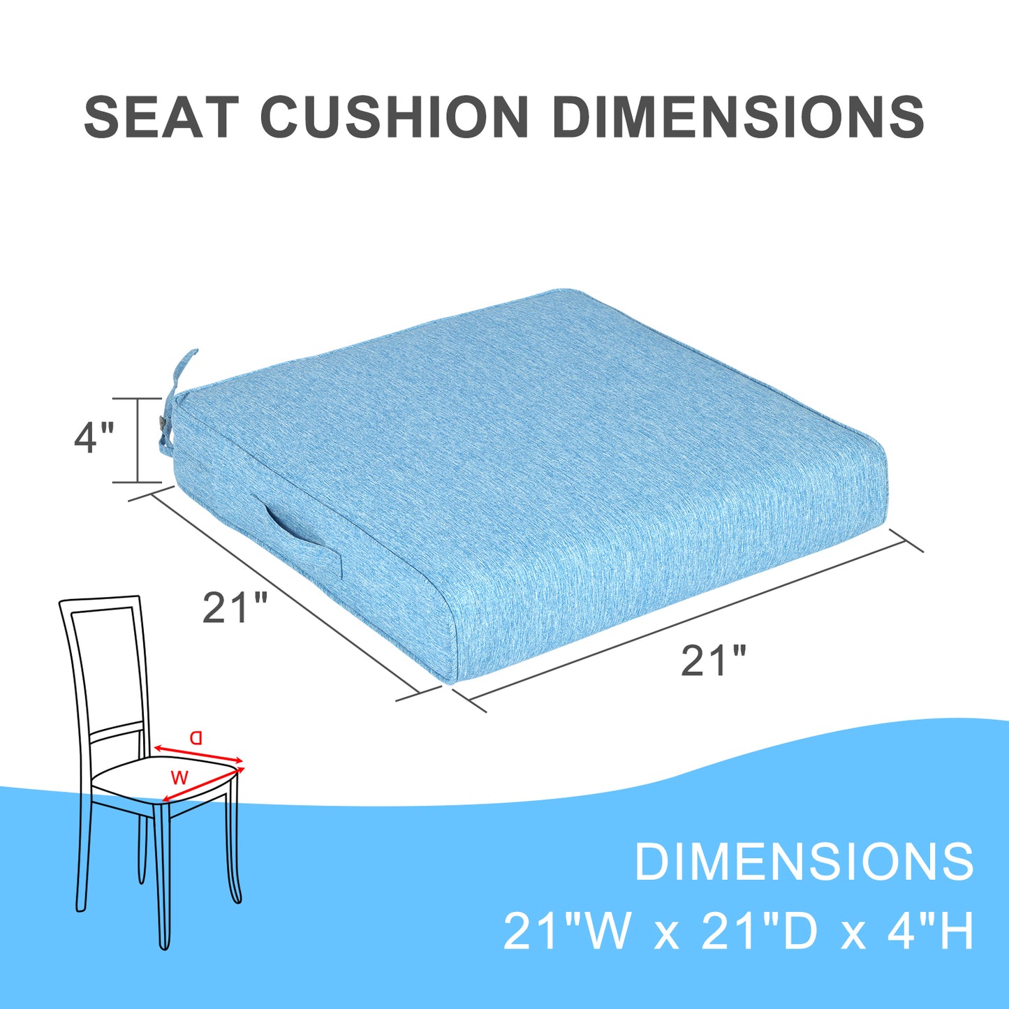 Outdoor Chair Cushions Set of 2 with Handle and Ties, Water Resistant Patio Seat Pads, Lake Blue Aoodor 