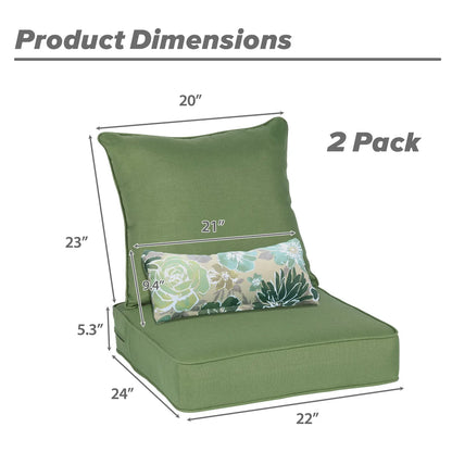 Patio Deep Chair Cushion, 2 Back 2 Seater 2 Pillow, Green Aoodor 22x24