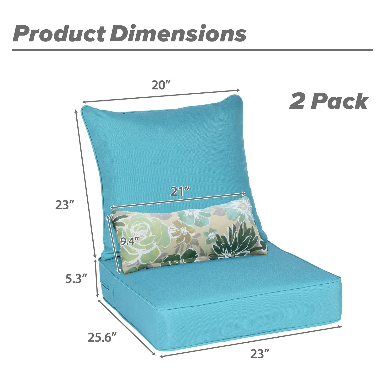 Patio Deep Chair Cushion, 2 Back 2 Seater 2 Pillow, Blue Aoodor 23x26x5inch