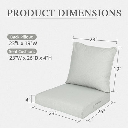 Outdoor Deep Seat Cushion Set, Waterproof Patio Chair Cushions, Light Gray