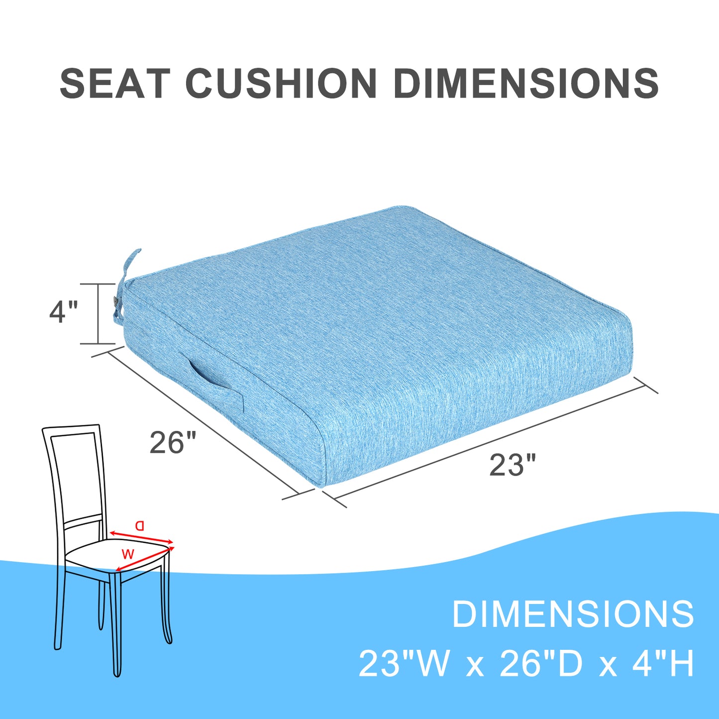 Outdoor Chair Cushions Set of 2 with Handle and Ties, Water Resistant Patio Seat Pads, Lake Blue Aoodor 