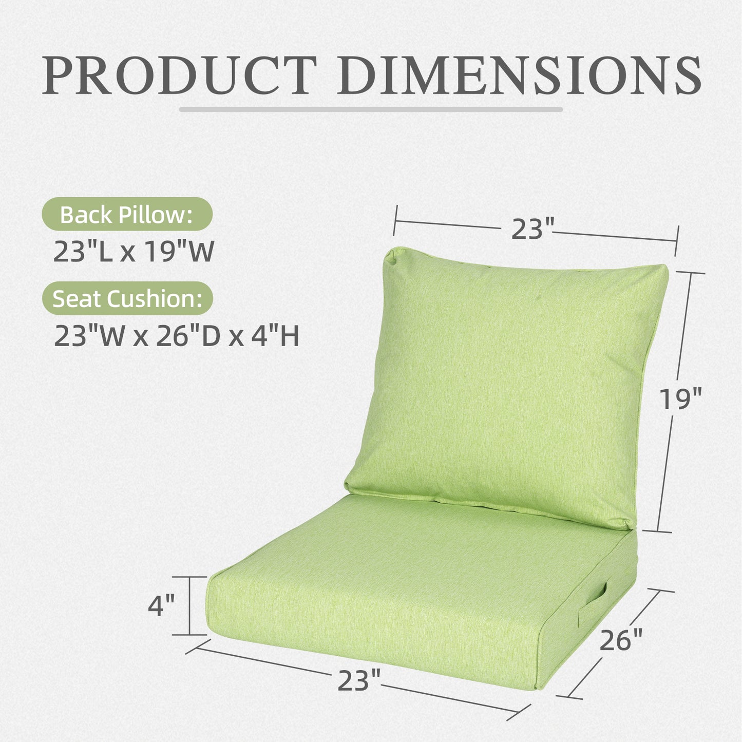 Outdoor Deep Seat Cushion Set, Waterproof Patio Chair Cushions, Green