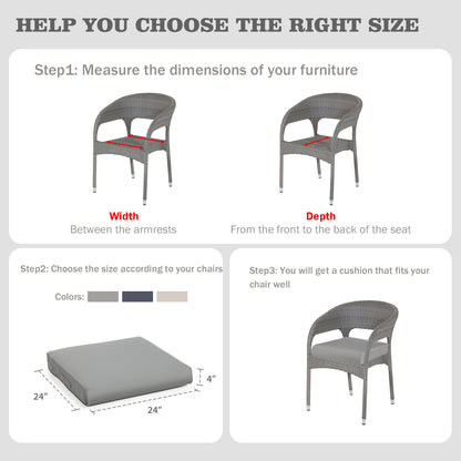 Outdoor Chair Cushion , Removable Cover with Hidden Zipper, Adaptable Secure Ties - Gray