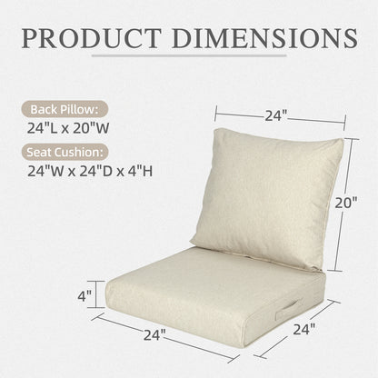 Outdoor Deep Seat Cushion Set, Waterproof Patio Chair Cushions, Beige
