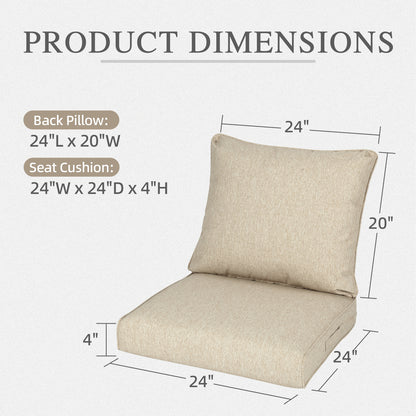 Outdoor Deep Seat Cushion Set, Waterproof Patio Chair Cushions, Brown