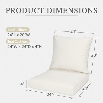 Outdoor Deep Seat Cushion Set, Waterproof Patio Chair Cushions, Ivory White
