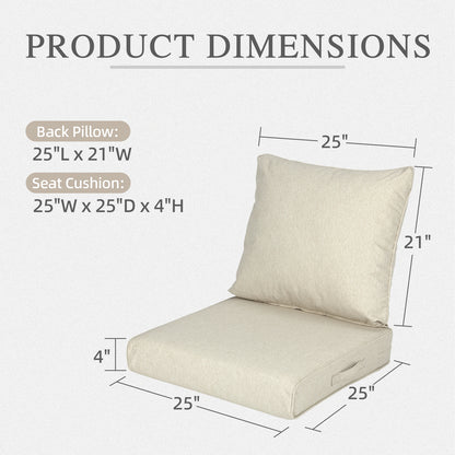 Outdoor Deep Seat Cushion Set, Waterproof Patio Chair Cushions, Beige