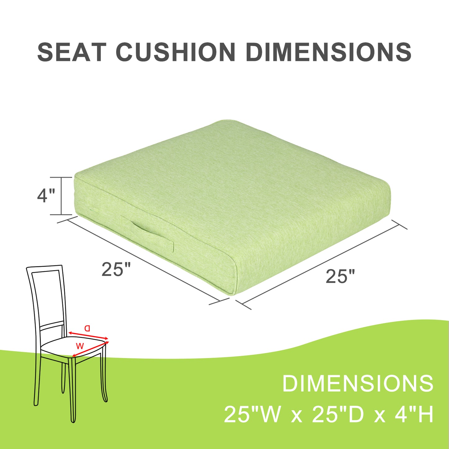 Outdoor Chair Cushions Set of 2 with Handle and Ties, Water Resistant Patio Seat Pads, Green Aoodor 