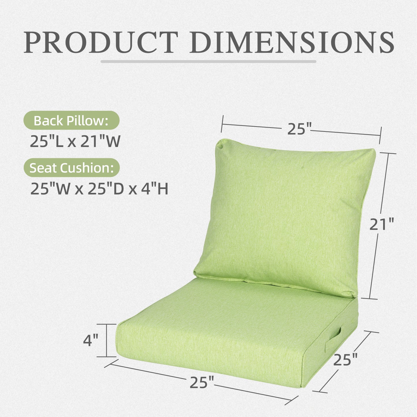 Outdoor Deep Seat Cushion Set, Waterproof Patio Chair Cushions, Green