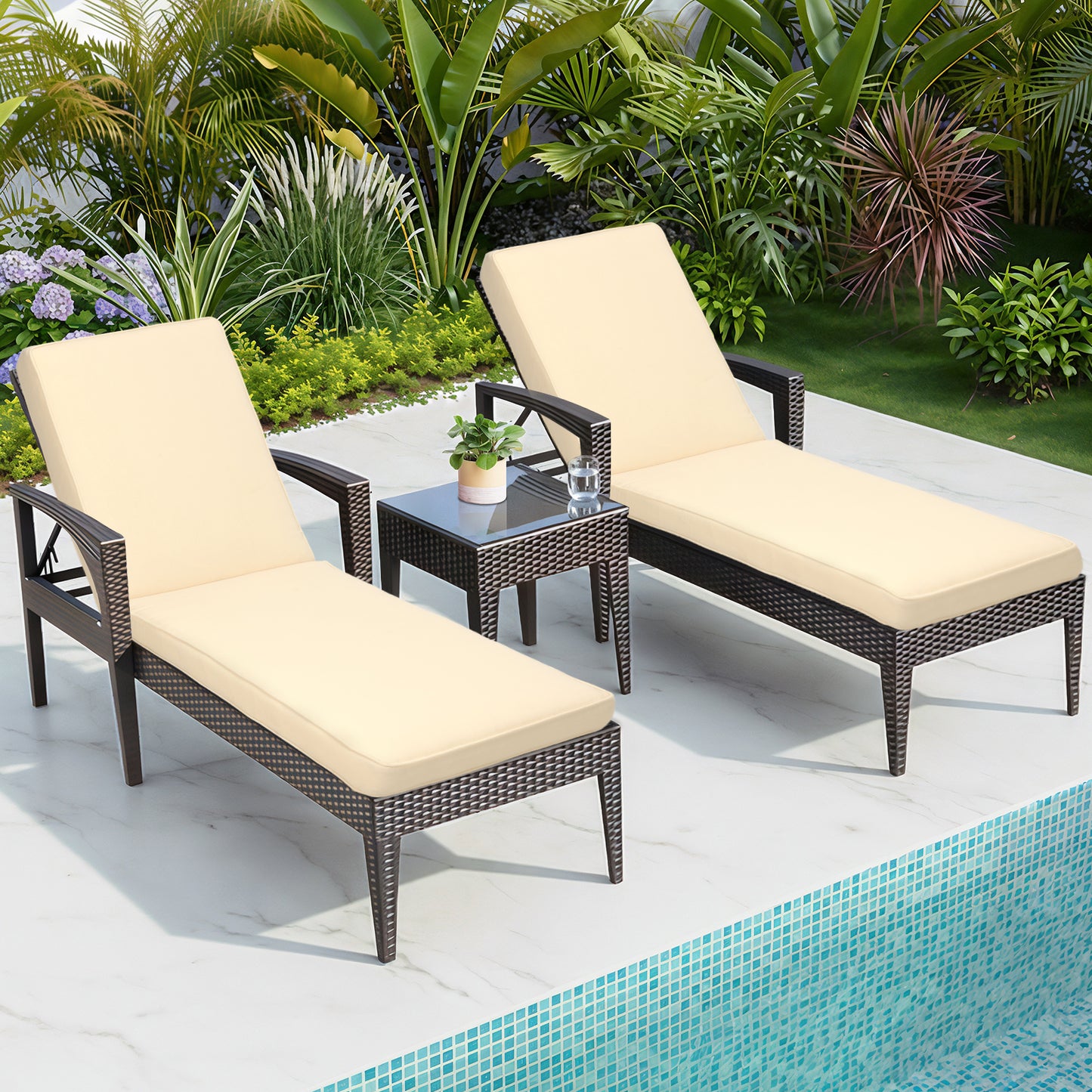 72x21x3 inch Patio Chaise Lounger Cushions Set of 2 - Beige