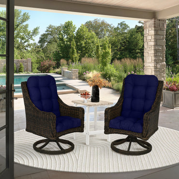 Outdoor High Back Tufted Adirondack Chair Cushion, Patio Rocking Chair Cushions with Ties, Set of 2, Dark Blue Aoodor 