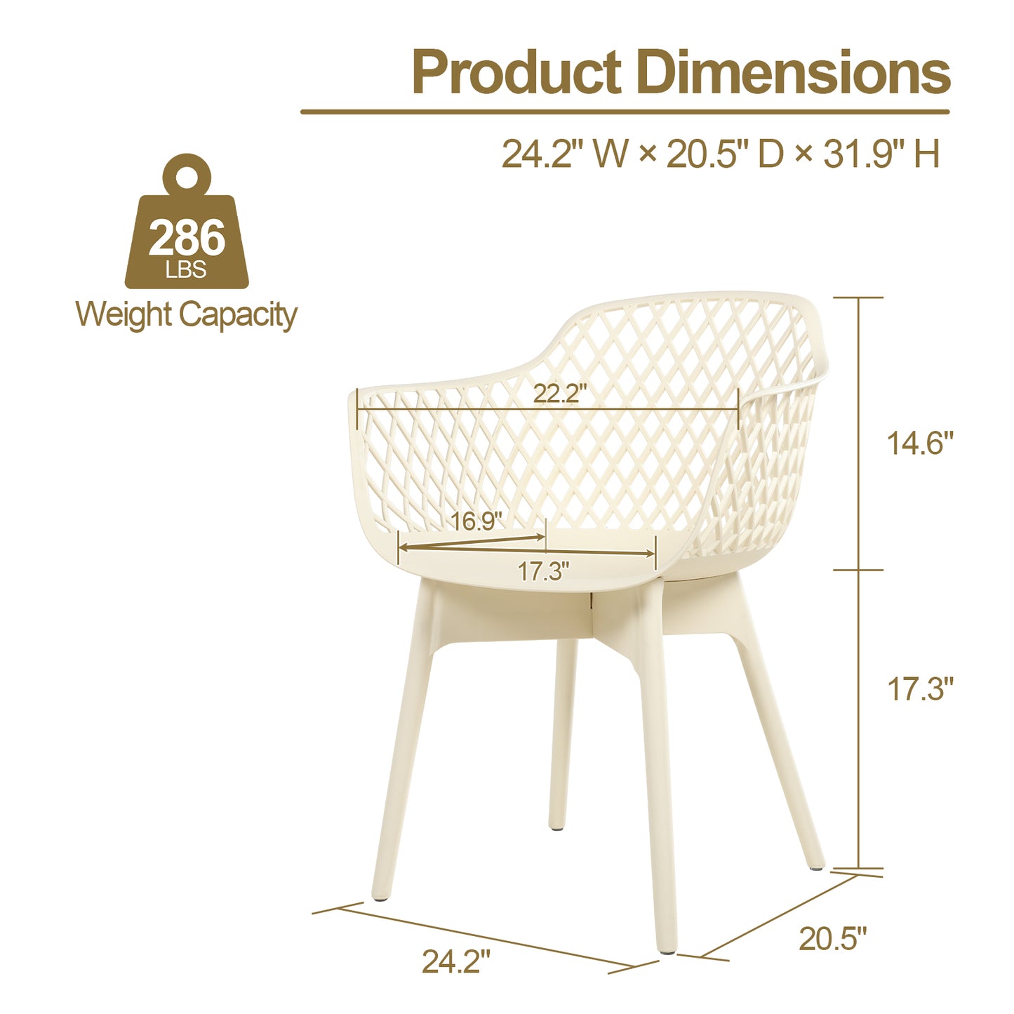 Modern Dining Chairs Set, Weather-Resistant Plastic Cafe Chairs