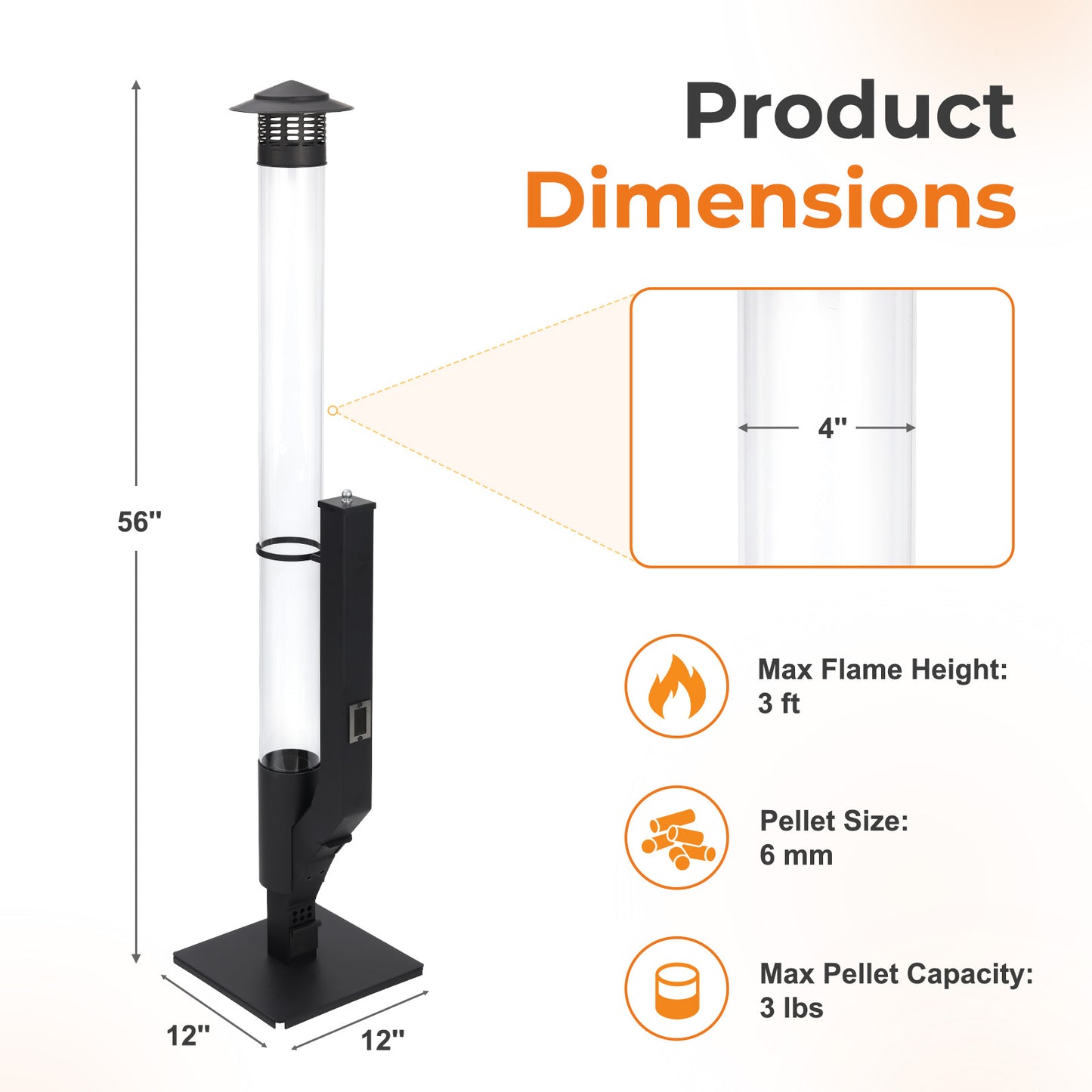 Outdoor Wood Pellet Patio Heater with Rain Cap and Viewing Window