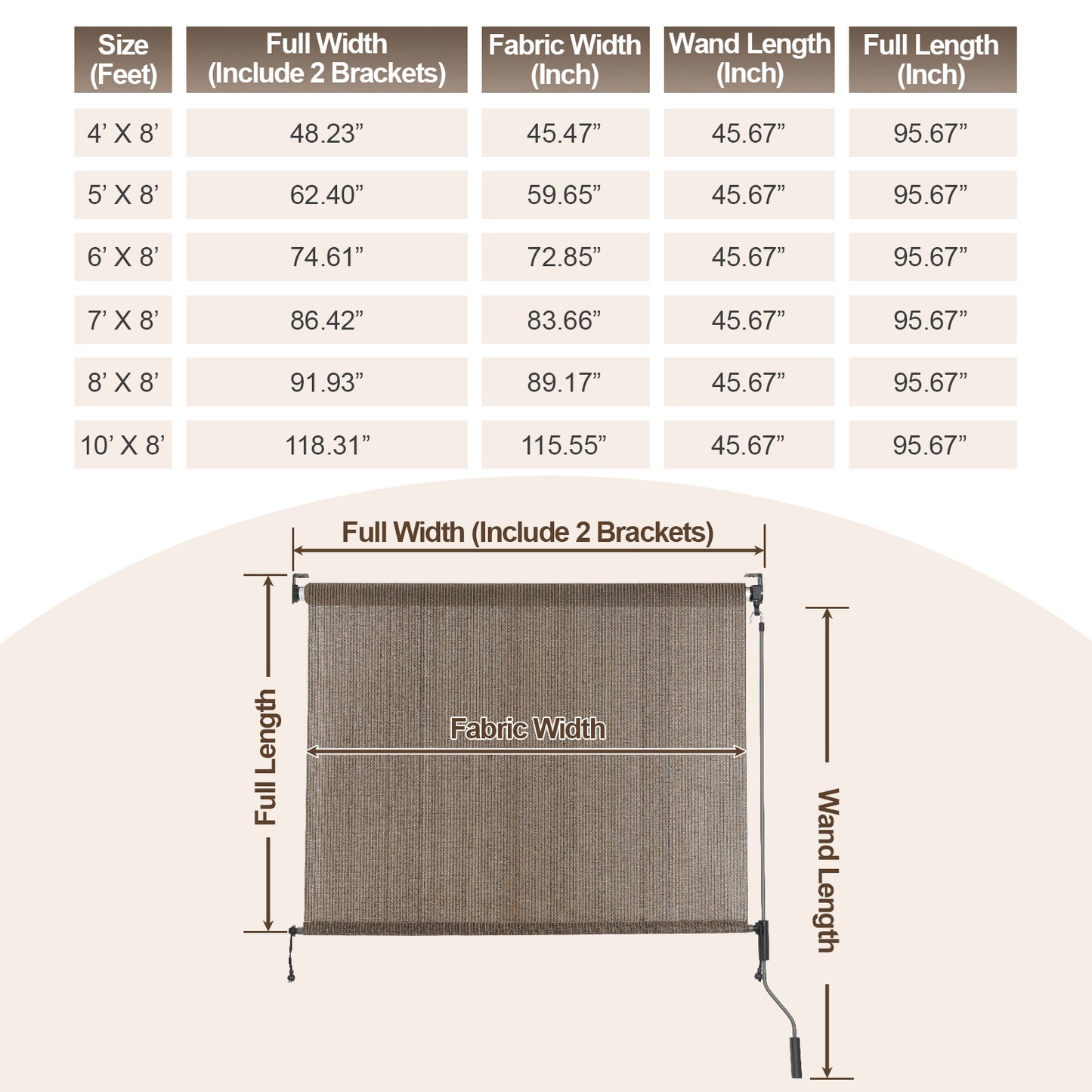 Patio Roller Shade, HDPE Fabric Outdoor Cordless Roll Up Blind with UV Protection