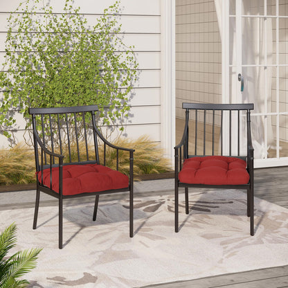 19x19x5 Inch Tufted Outdoor Chair Cushions, Water and Fade Resistant Polyester Dining Chair Pads with Ties - Red