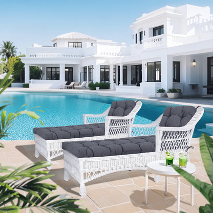 76"x22"x5.1" Polyester Tufted Chaise Lounge Cushion for Outdoor Wicker Chaise Lounge Use, 2 Packs - Dark Gray