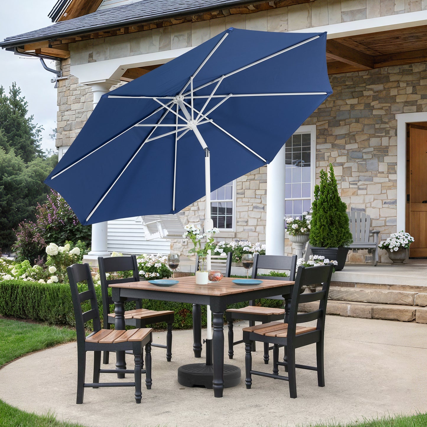 9 ft. Outdoor Patio Market Umbrella with 8 Sturdy Ribs, Push Button Tilt and Crank