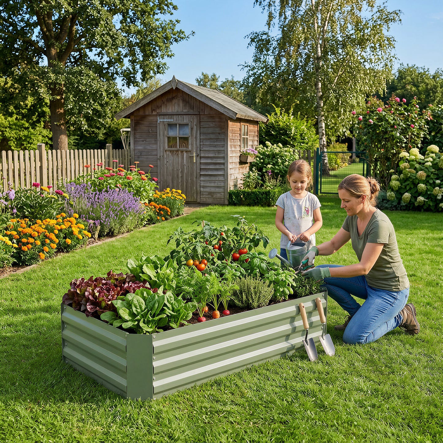 11" Tall Metal Raised Garden Bed, Galvanized Steel Planter Box - 4'x2'