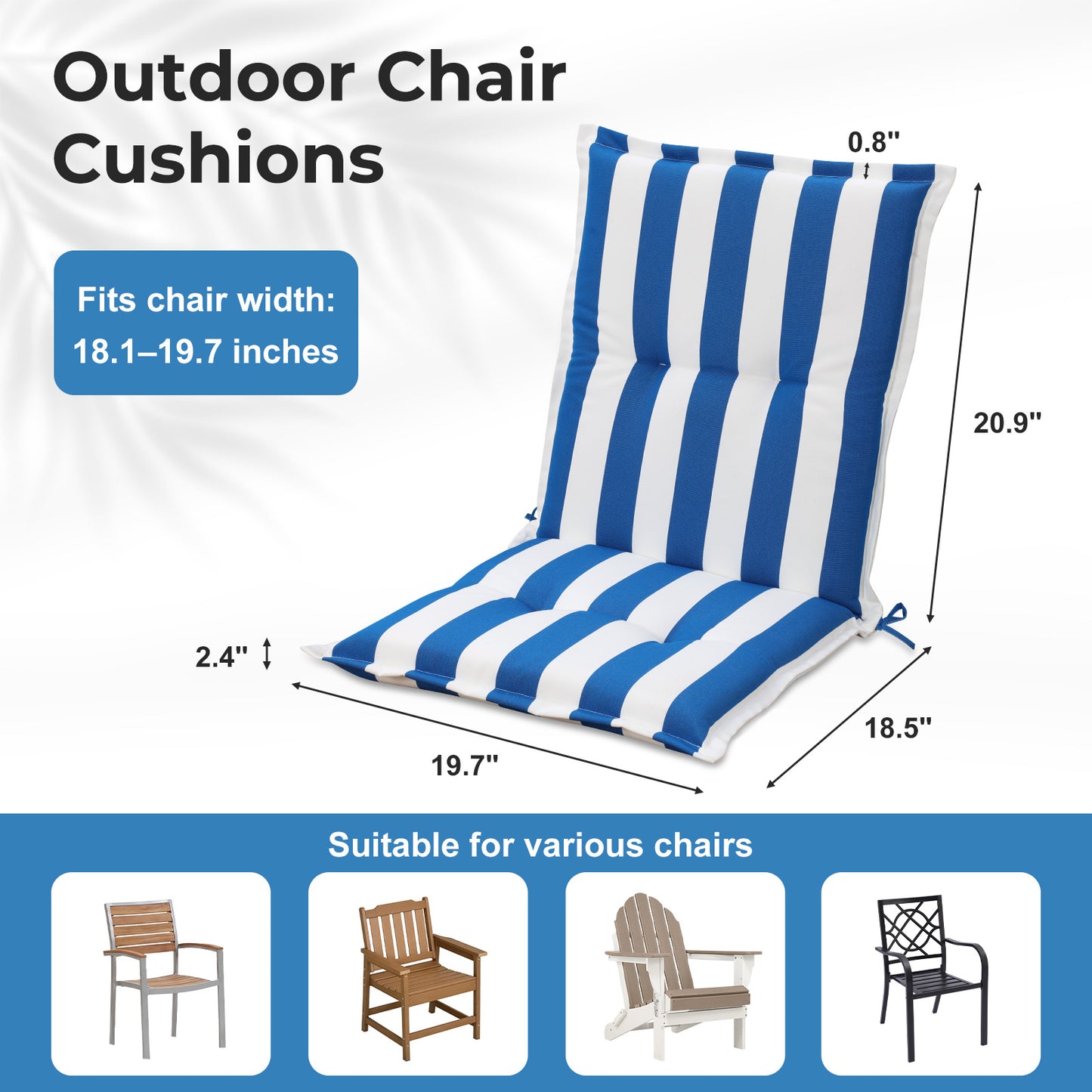 39x20x2.4 inch Outdoor Tufted Chair Cushions, Blue Stripe