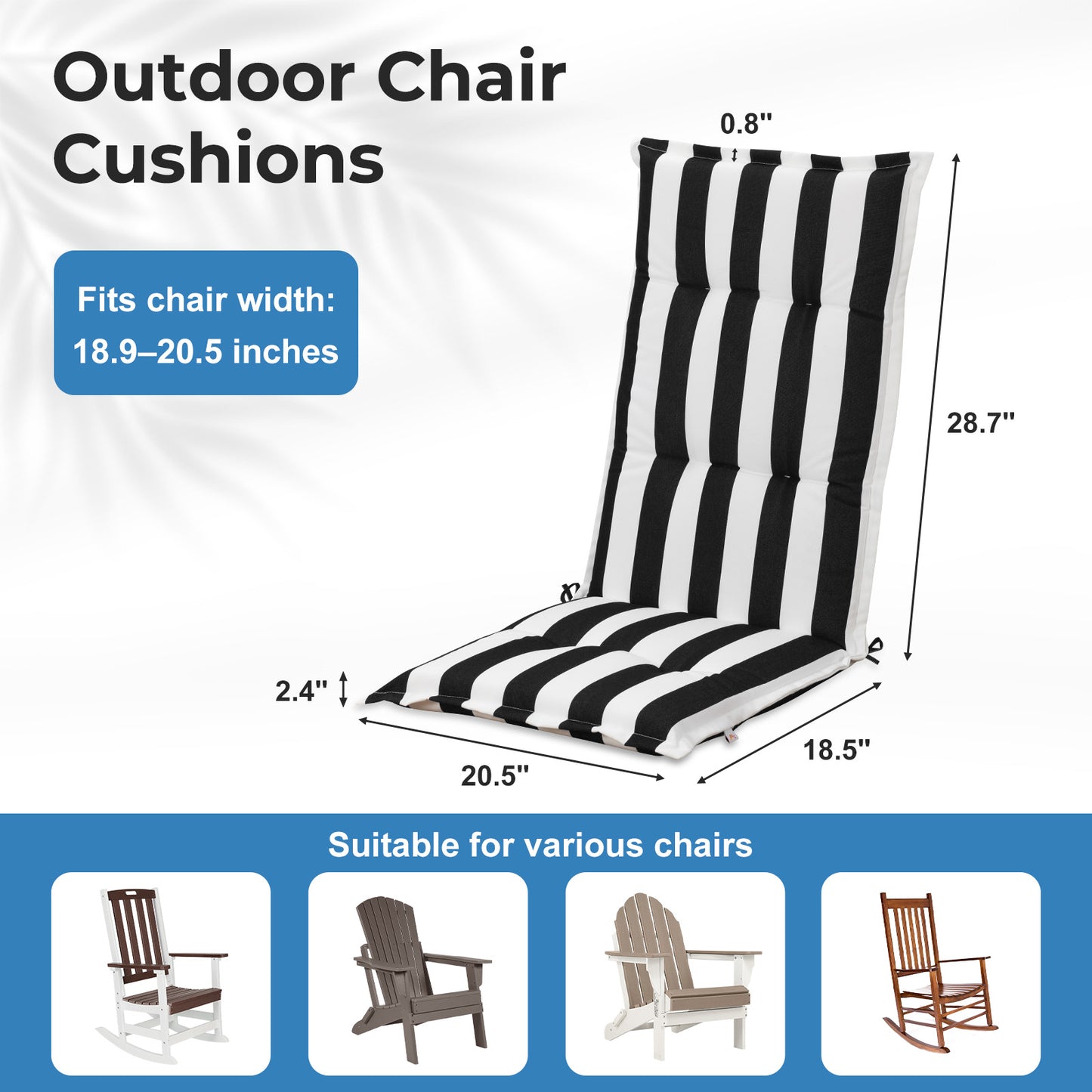 47x21x2.4 inch High Back Tufted Patio Chair Cushions, Black Stripe