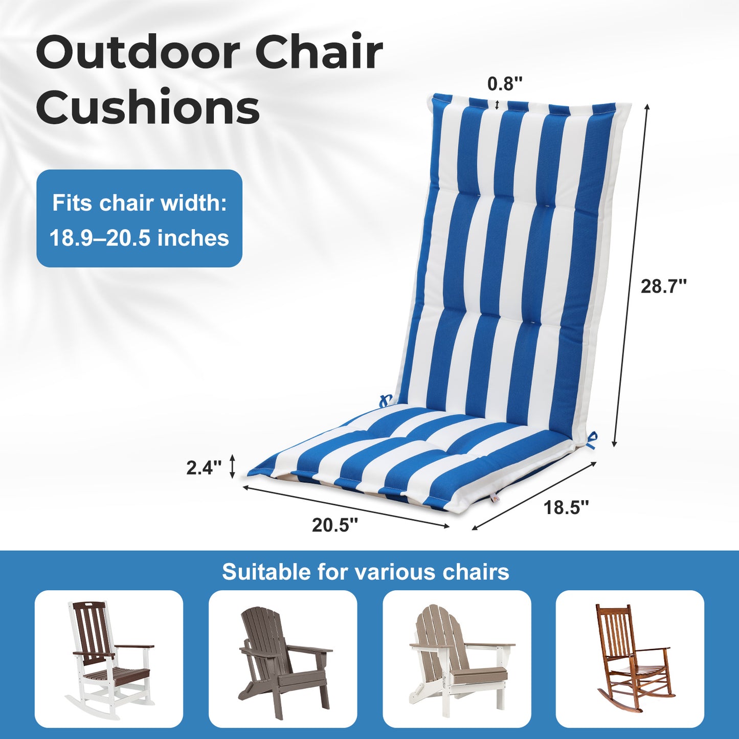 47x21x2.4 inch High Back Tufted Patio Chair Cushions, Blue Stripe