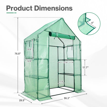 Walk-in Greenhouse with Shelves, Outdoor Garden Plant House with PE Cover