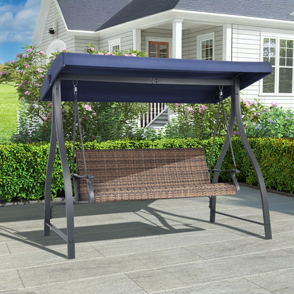 3-Seat Outdoor Rattan Patio Swing with Adjustable Canopy